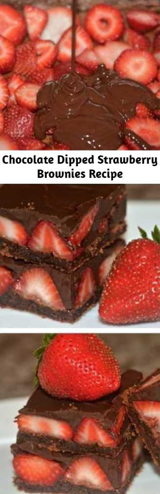 Chocolate Dipped Strawberry Brownies Recipe - These were just as easy as they sounded and tasted even better than I imagined. They truly taste like chocolate dipped strawberries laying on a brownie! These don’t even require a mixer! I used the microwave and beat the rest right in! Easy, peasy!