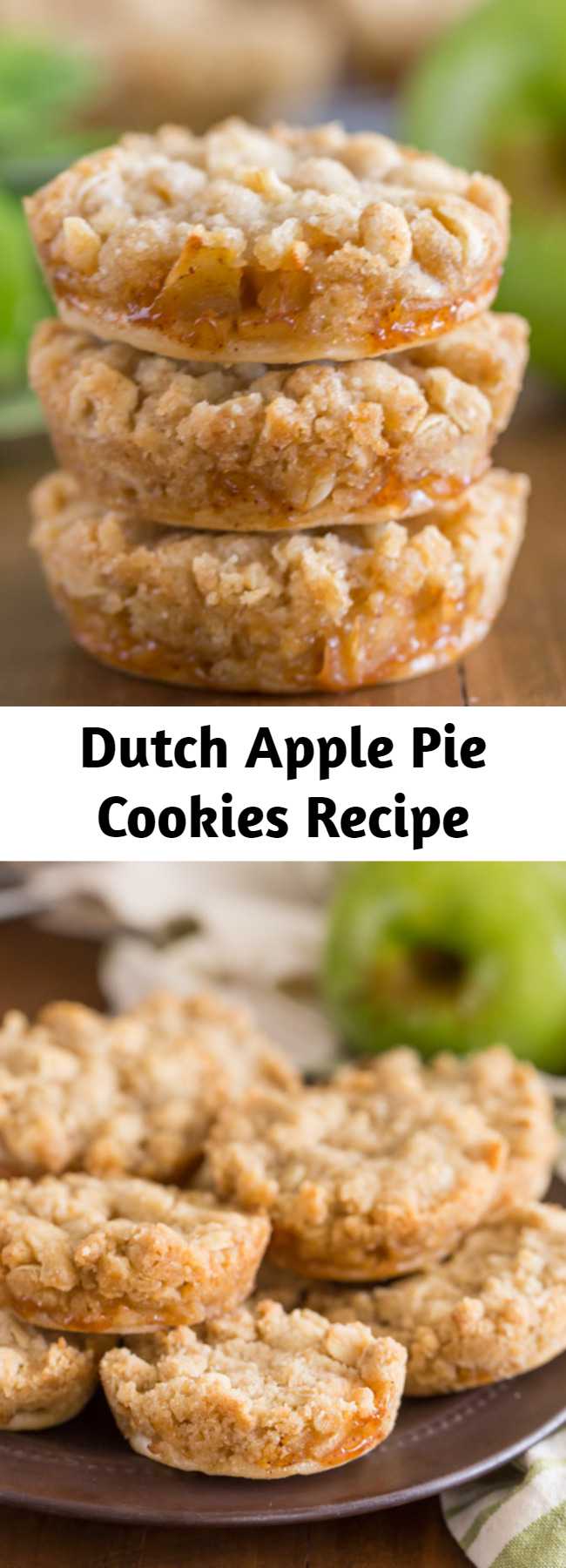 Dutch Apple Pie Cookies Recipe - These are the perfect little three bite apple pie -slash- cookie. They have a circle of pie crust on the bottom, then a layer of finely diced cinnamon apple filling, with the most delicious, sweet, buttery crumb topping.