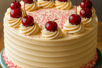 A vintage-inspired Simple Cherry Cake Recipe featuring fluffy pink layers of Maraschino Cake, frosted with creamy cherry buttercream, and topped with whole maraschino cherries — a dreamy Cherry Dream Cake and one of the most beloved Cherry Cake Recipes for celebrations or Best Summer Cakes.