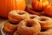 A batch of golden Pumpkin Baked Donut Recipe topped with cinnamon sugar, perfect Pumpkin Cake Doughnuts Baked for Easy Morning Baked Goods. Delicious Baked Pumpkin Doughnut Recipes made with pumpkin puree, ideal as Baked Pumpkin Donuts With Buttermilk, a classic Pumpkin Recipes Donut, tasty Pumpkin Donut for fall, fun Baking Halloween treat, and a must-try Pumpkin Spice Doughnut Recipe.