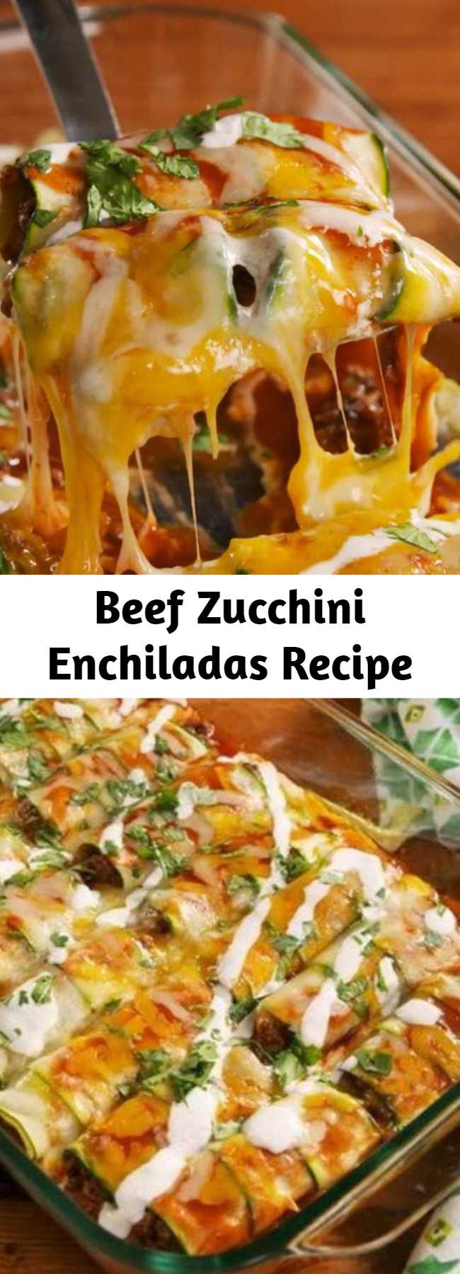 Beef Zucchini Enchiladas Recipe - Zucchini can do it all and these enchiladas prove it! It's much easier to roll up than you would imaging making these so fun to make. #lowcarb #zucchini #healthyenchiladas #healthyrecipes