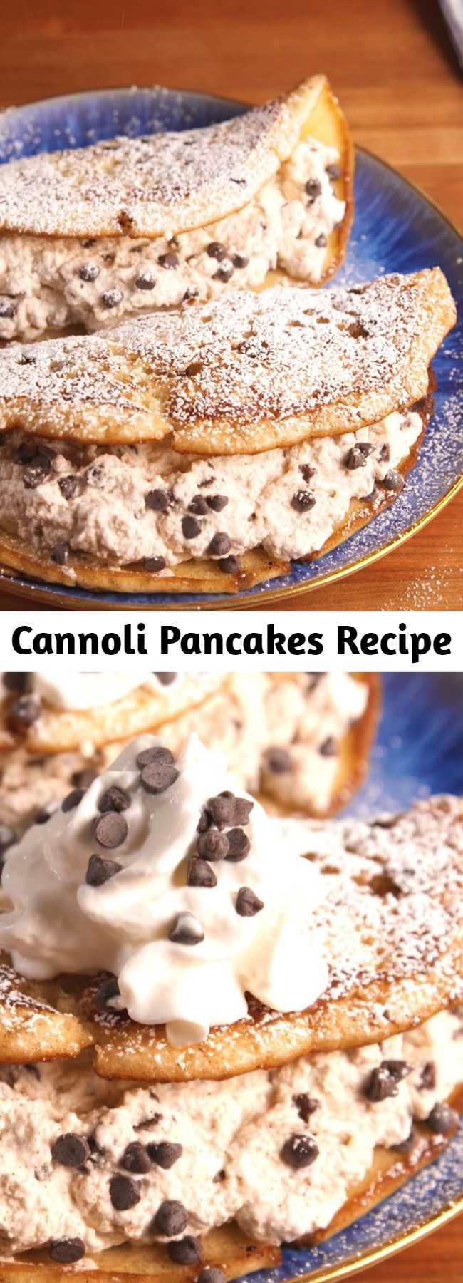 Cannoli Pancakes Recipe - This recipe is the key to getting your cannoli fix before 12 P.M. Dessert for breakfast >>> breakfast for dinner.
