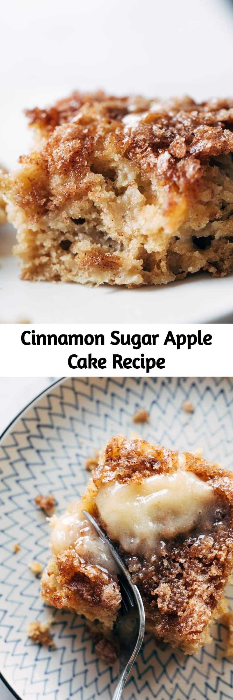 Cinnamon Sugar Apple Cake Recipe - This simple cinnamon sugar apple cake is light and fluffy, loaded with fresh apples, and topped with a crunchy cinnamon sugar layer! #cake #apple #dessert #baking #recipe