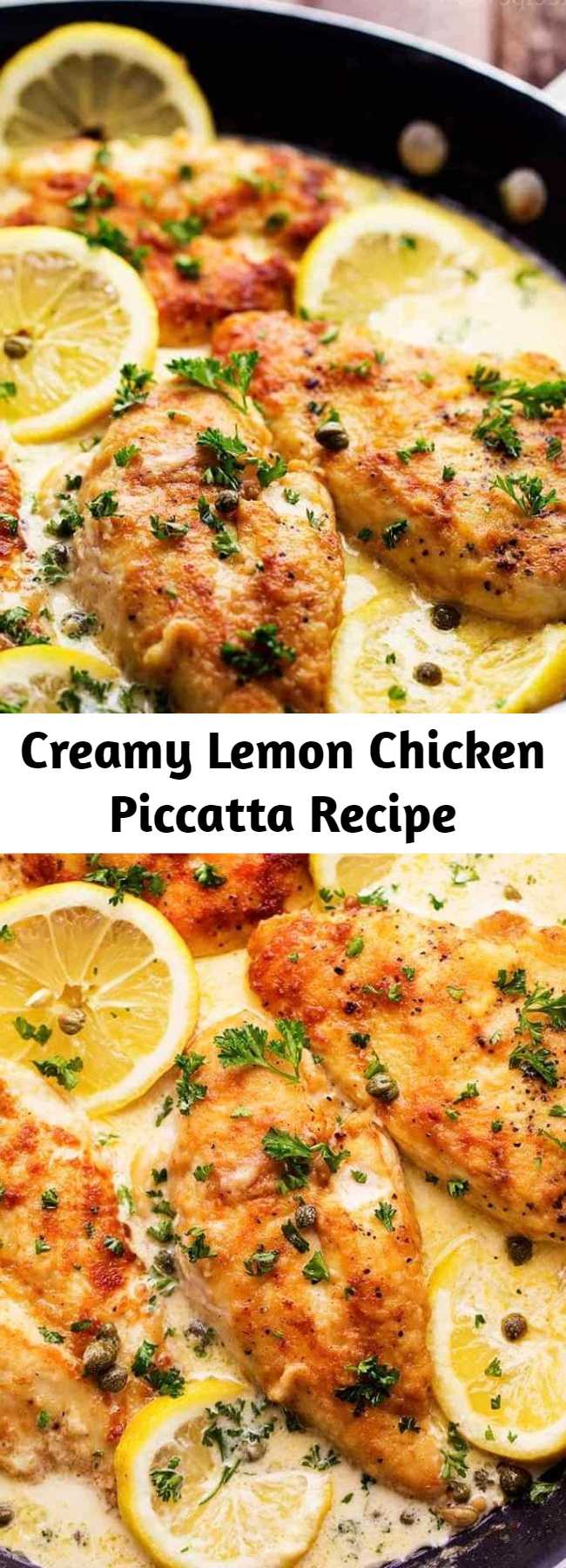 Creamy Lemon Chicken Piccatta Recipe - A quick and easy one pot meal that is on the dinner table in 30 minutes! Tender breaded chicken in a creamy lemon sauce that the entire family will love!