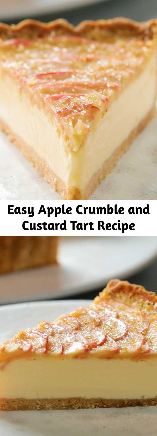 Easy Apple Crumble and Custard Tart Recipe - Ever wondered what an apple crumble tart would taste like with a custard filling? This easy recipe will become your best go-to dessert for any occasion, summer and fall alike.
