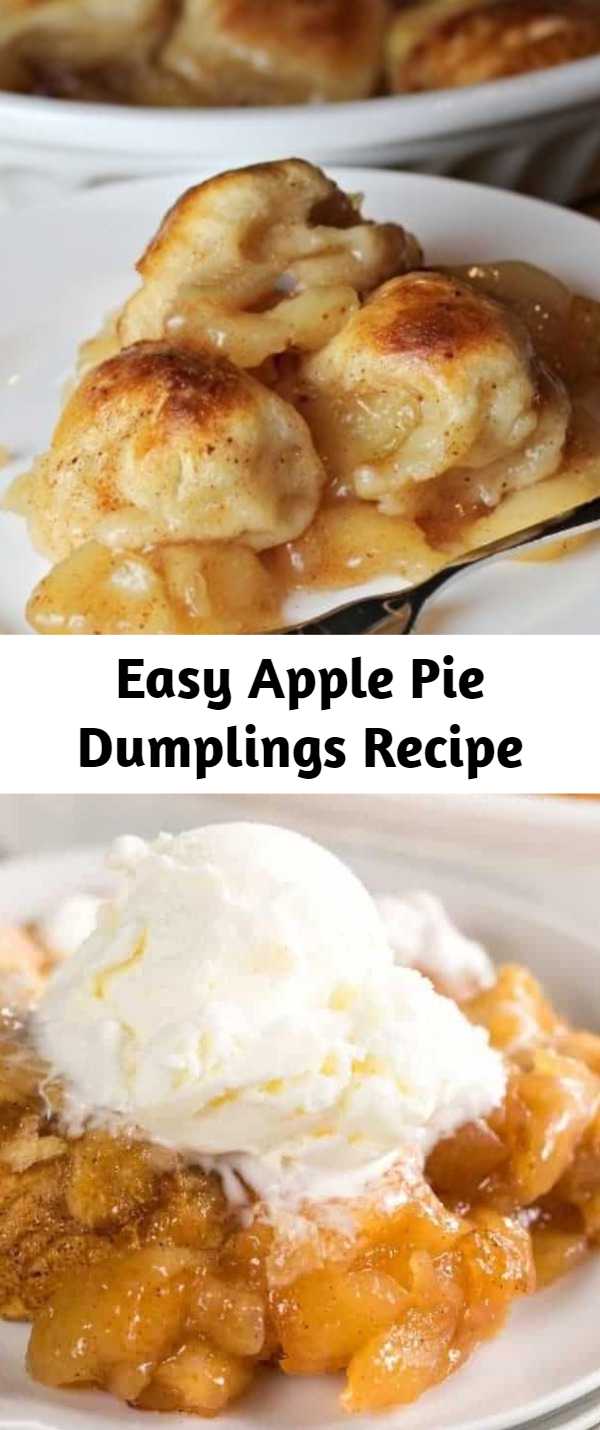Easy Apple Pie Dumplings Recipe - Apple Pie Dumplings made with just two easy ingredients! Simply add them to a baking dish and cook until tender and lightly browned. Serve these dumplings warm out of the oven with a big scoop of vanilla ice cream or a drizzle of heavy cream.