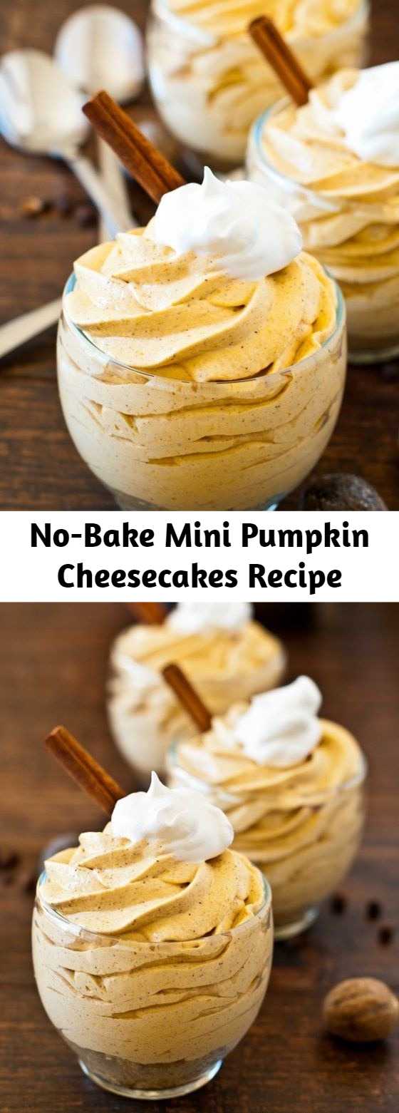 No-Bake Mini Pumpkin Cheesecakes Recipe - These No-Bake Mini Pumpkin Cheesecakes are easy to make and so delicious! #PumpkinRecipe #pumpkin #cheesecake #FallDesserts