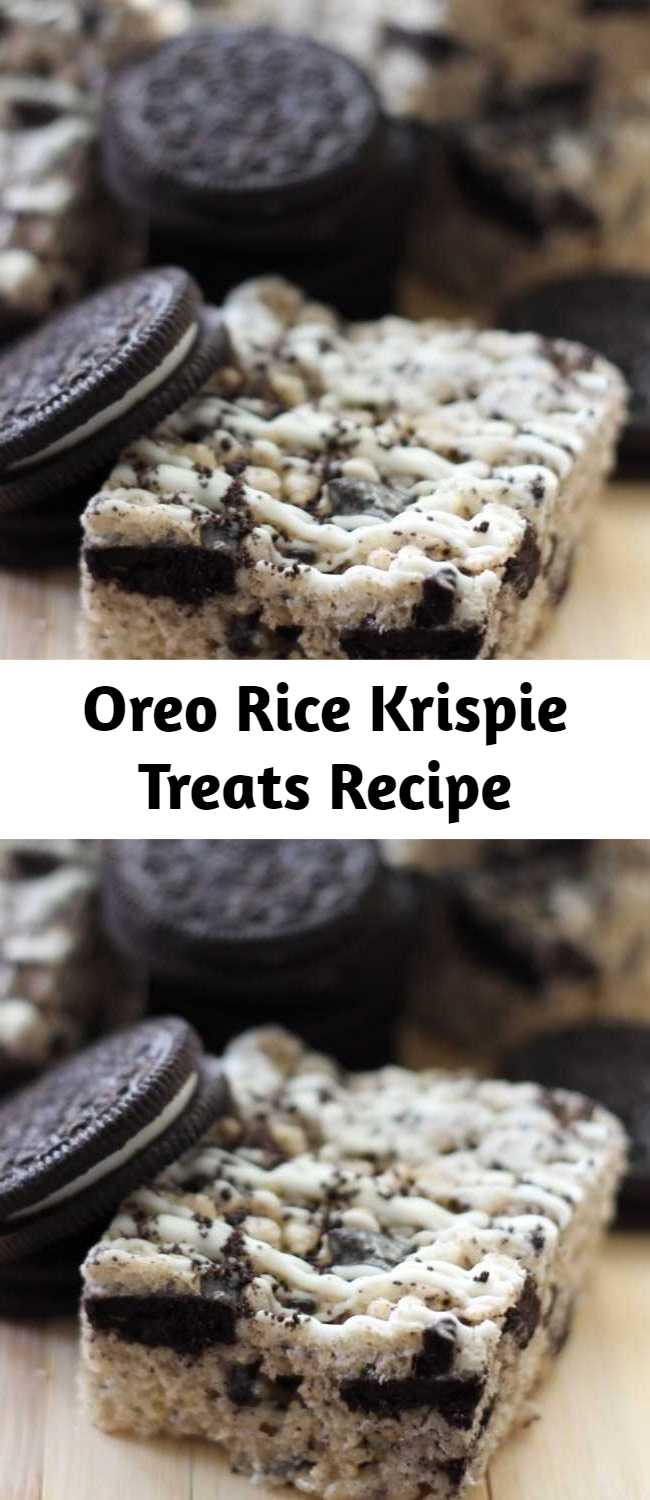 Oreo Rice Krispie Treats Recipe - This recipe is amazing. As if rice krispie treats weren’t delicious enough, the Oreos add the perfect touch of flavor and texture to jazz up this basic treat. The Oreos give this classic recipe the new perfect spin.