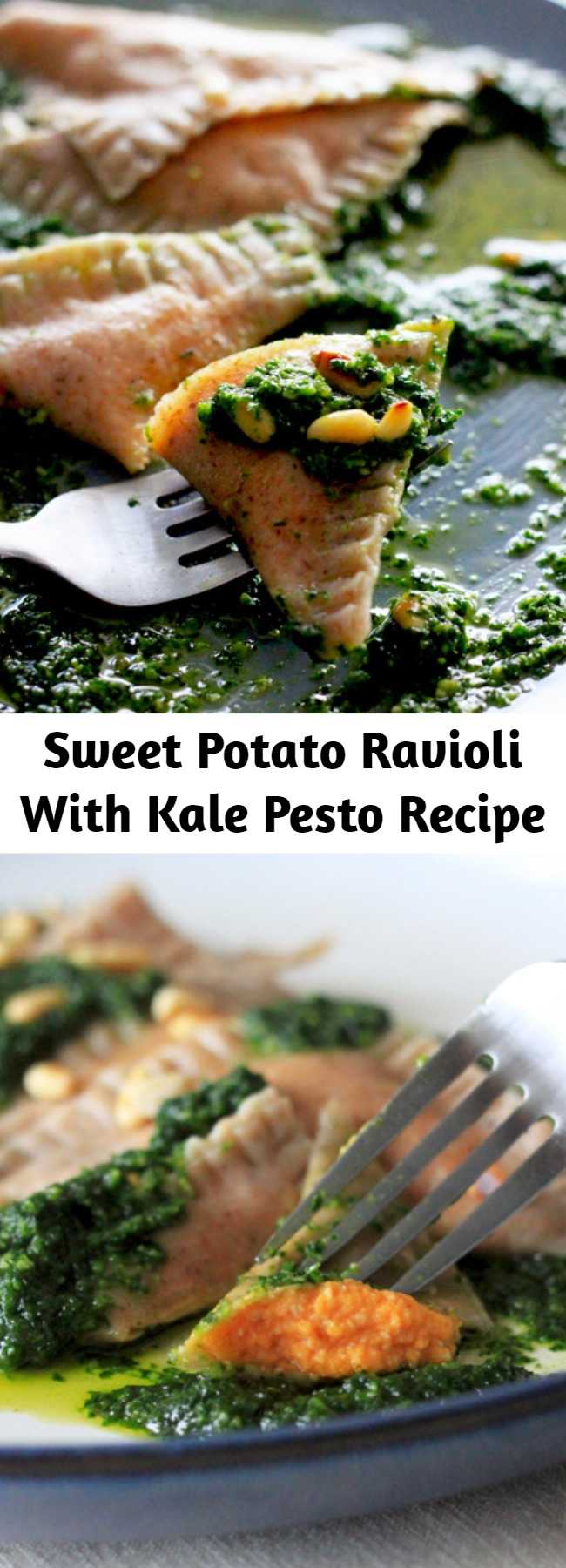 Sweet Potato Ravioli With Kale Pesto Recipe - This recipe uses a whole cup of pine nuts. I know they can be expensive, so feel free to swap in the nuts/seeds of your choosing (walnuts would be delicious). Most grocery stores carry decent quality fresh lasagna sheets in the refrigerated section if you don’t have a pasta roller at home (or don’t feel like making an extra hour of work for yourself). #healthy #dinner #recipe