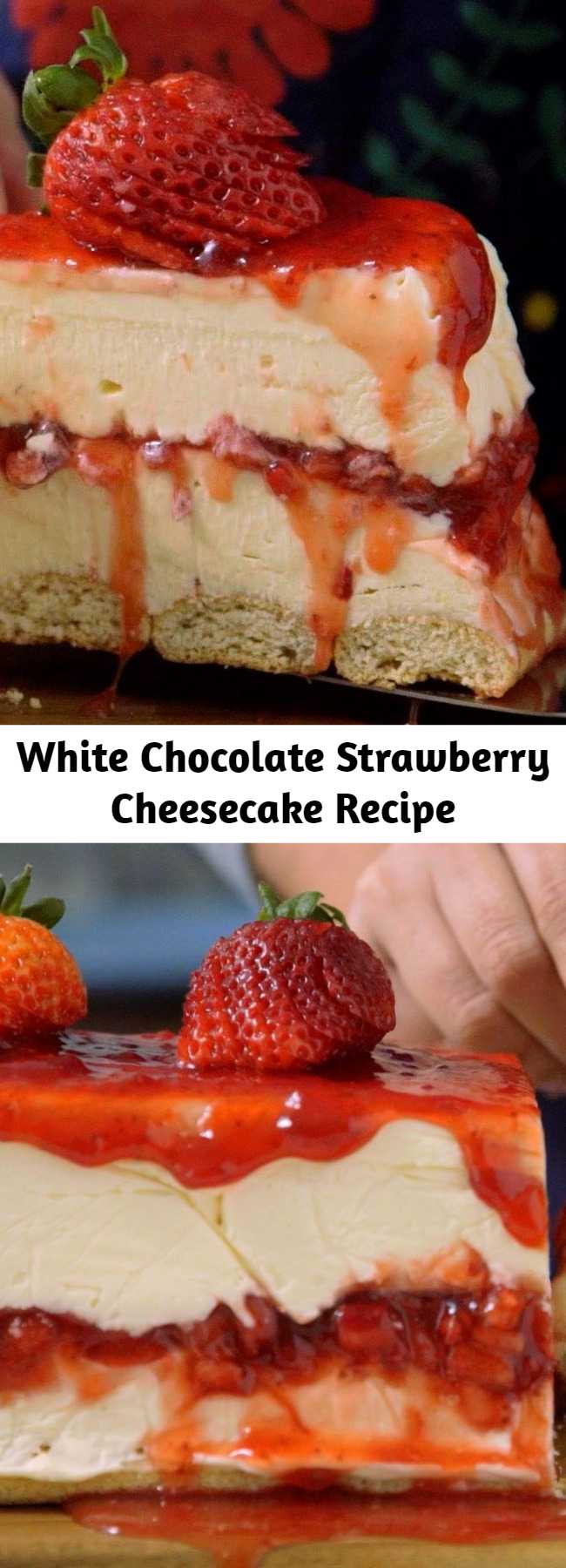 White Chocolate Strawberry Cheesecake Recipe - Creamy white chocolate makes a classic strawberry dessert even more irresistible.