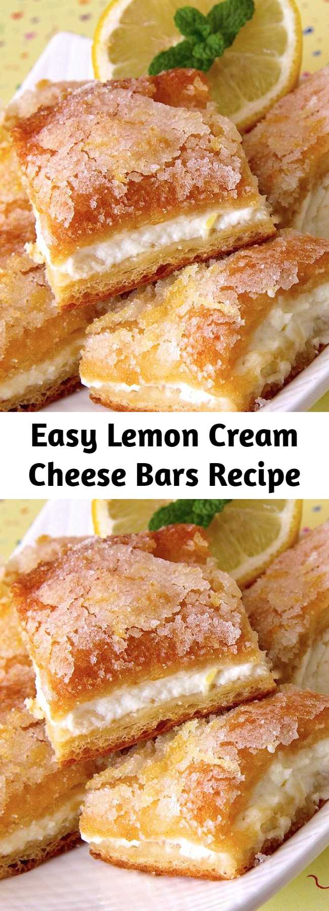 Easy Lemon Cream Cheese Bars Recipe - Lemon Cream Cheese Bars are tangy, sweet, soft, chewy and perfectly delicious. These tasty treats are always a crowd pleaser!