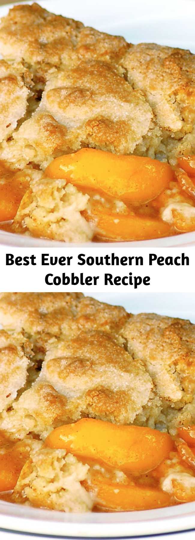 Best Ever Southern Peach Cobbler Recipe - Best Ever Southern Peach Cobbler is the simple recipe of your dreams. Fresh sweet peaches baked in a spiced sugar mixture and topped with the most amazing cobbler topping. Sprinkled with sugar for a caramelized topping it is heaven on a plate. #peachcobbler #summer