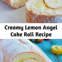 A light & delicious angel cake roll filled with creamy lemon custard. It makes an impressive (lighter) dessert and uses NO butter or oil!