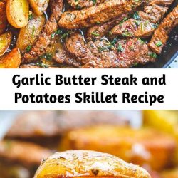 Garlic Butter Steak and Potatoes Skillet – This easy one-pan steak and potatoes recipe is SO simple and SO flavorful. Juicy steak and crisp-golden potatoes are pan-seared and cooked to perfection with a luscious garlic, herbs and butter sauce.