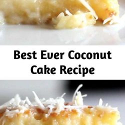 Best Ever Coconut Cake Recipe A cake with a rich coconut base and grated coconut topping.
