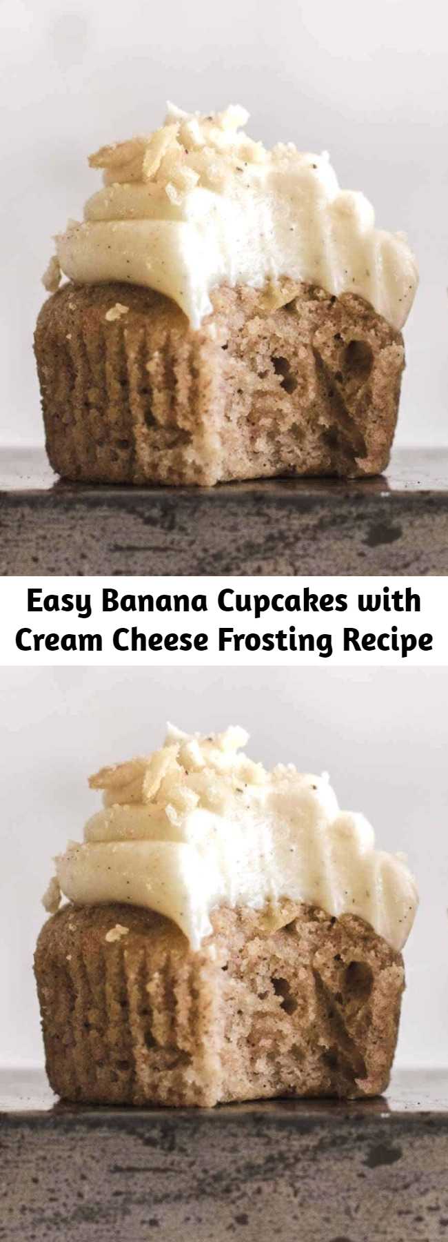 Easy Banana Cupcakes with Cream Cheese Frosting Recipe - These super delicious banana cupcakes topped with cream cheese frosting are very easy to make. Made from scratch with fresh bananas. Soft, moist, and creamy.