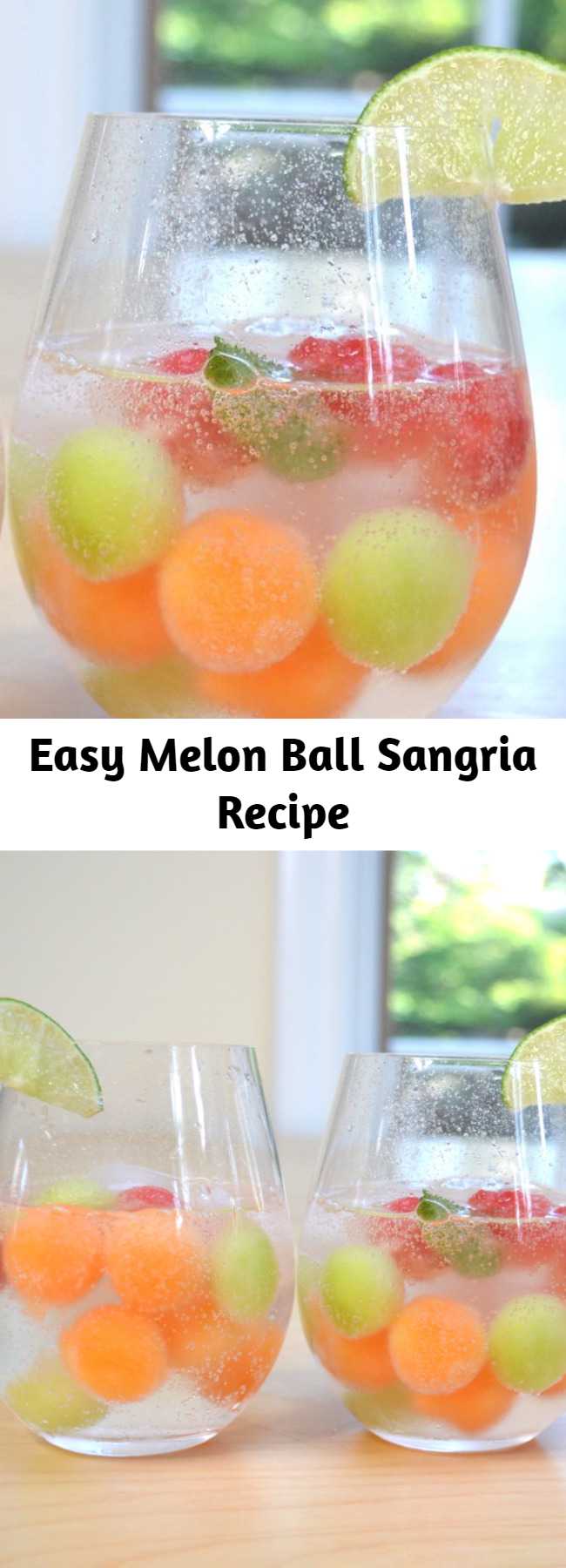 Refreshing and delicious melon ball sangria, the most beautiful sangria recipe! All you need is only a few ingredients: watermelon, cantaloupe and honeydew melons, moscato wine, sugar, lime, and sparkling water.