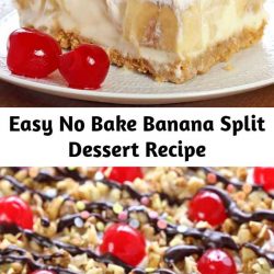 Delicious, rich and creamy, with all the ingredients you love in a banana split, this no-bake Banana Split dessert will be one you make again and again. Perfect summer dessert. #summer #dessert