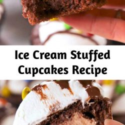 Cupcakes and ice cream all in one! It's easy to fill your favorite cupcakes with your favorite ice cream to make one easy to serve and eat party treat. The method is super easy - and the options for flavor combinations are endless! Nothing beats ice cream and cake. #easyrecipe #baking #cupcakes #dessert #icecream