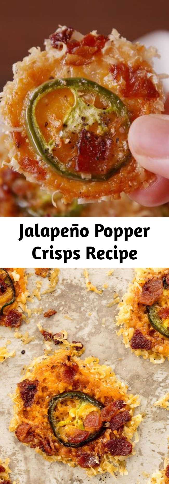 Jalapeño Popper Crisps Recipe - Gluten free · Our three favorite flavors: spicy, cheesy, and... bacon-y. #jalapeno #easy #recipe #popper #lowcarb #healthy #jalapenopopper #cheese #bacon #glutenfree