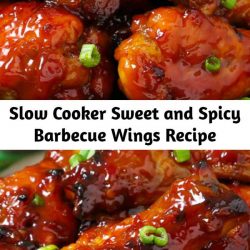 Slow Cooker Sweet and Spicy Barbecue Wings Recipe Slow Cooker Sweet and Spicy Barbecue Wings are so tender the meat falls off the bone and melts in your mouth. You get the best of both worlds with this bold barbecue sauce. Made in the crockpot you won't find an easier recipe! They just about cook themselves. #Crockpot #Appetizer