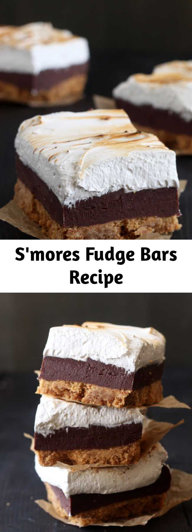 S'mores Fudge Bars have a thick layer of buttery graham cracker crust, fudgy chocolate filling, and a homemade toasted marshmallow topping. Incredible!