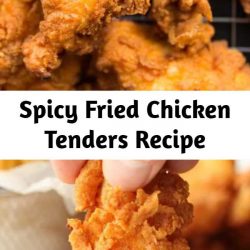 Spicy Fried Chicken Tenders Recipe These Spicy Chicken Tenders are ridiculously delicious! Chicken strips marinated in buttermilk and hot sauce, then deep fried for extra crispiness. Need I say more?! #chicken #chickentenders #chickenstrips #spicychicken #friedchicken