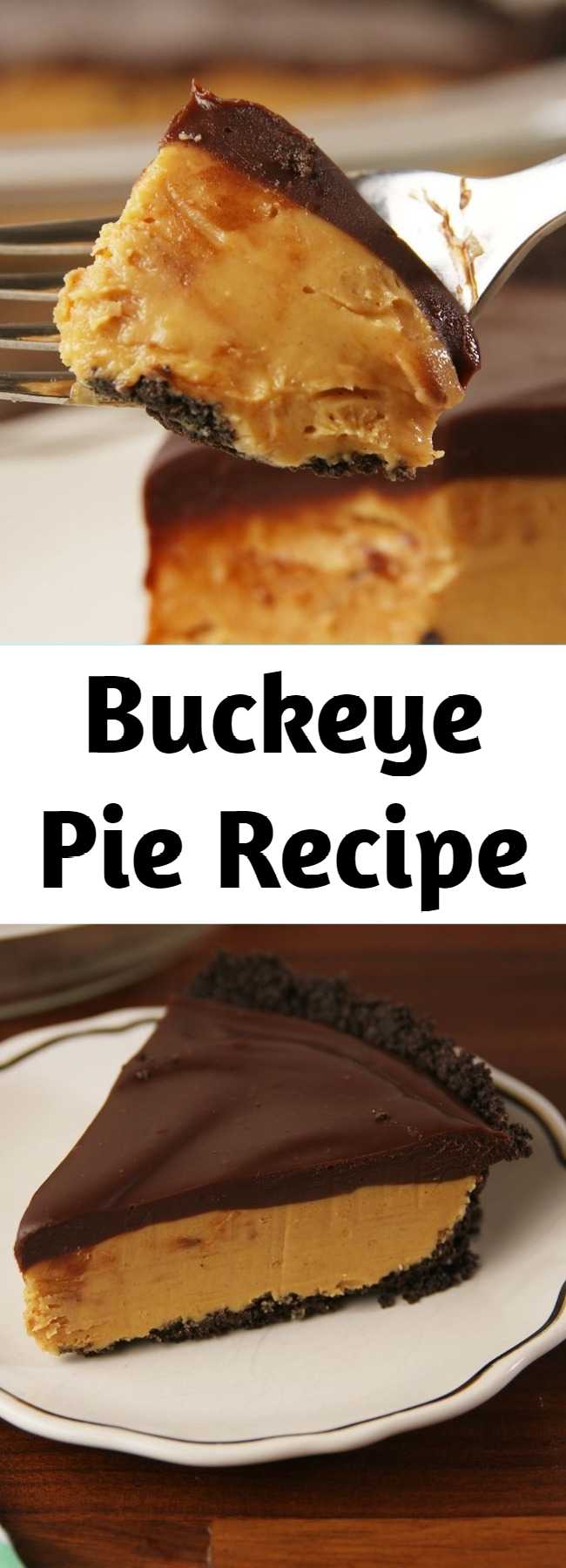 Buckeye Pie Recipe - Our love for buckeye everything knows no bounds, but this pie is our number one. It's rich enough for a holiday dessert, but also no bake, so you can make it all summer. #food #pastryporn #comfortfood #kids #easyrecipe #recipe #inspiration #ideas #diy #home
