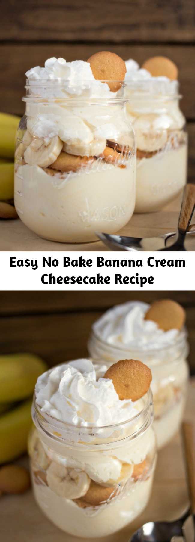 Easy No Bake Banana Cream Cheesecake Recipe - A delicious no-fuss, easy dessert that will have you enjoying your favorite Banana Cream Pie flavors in just minutes!