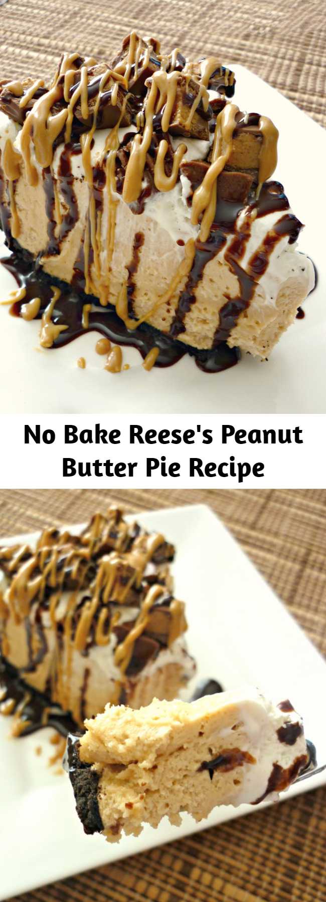 No Bake Reese's Peanut Butter Pie Recipe - This Reese’s Peanut Butter Pie is sure to knock your socks off. With a delicious no-bake peanut butter cheesecake filling and topped with Reese’s Miniatures, you can’t go wrong with this easy dessert.