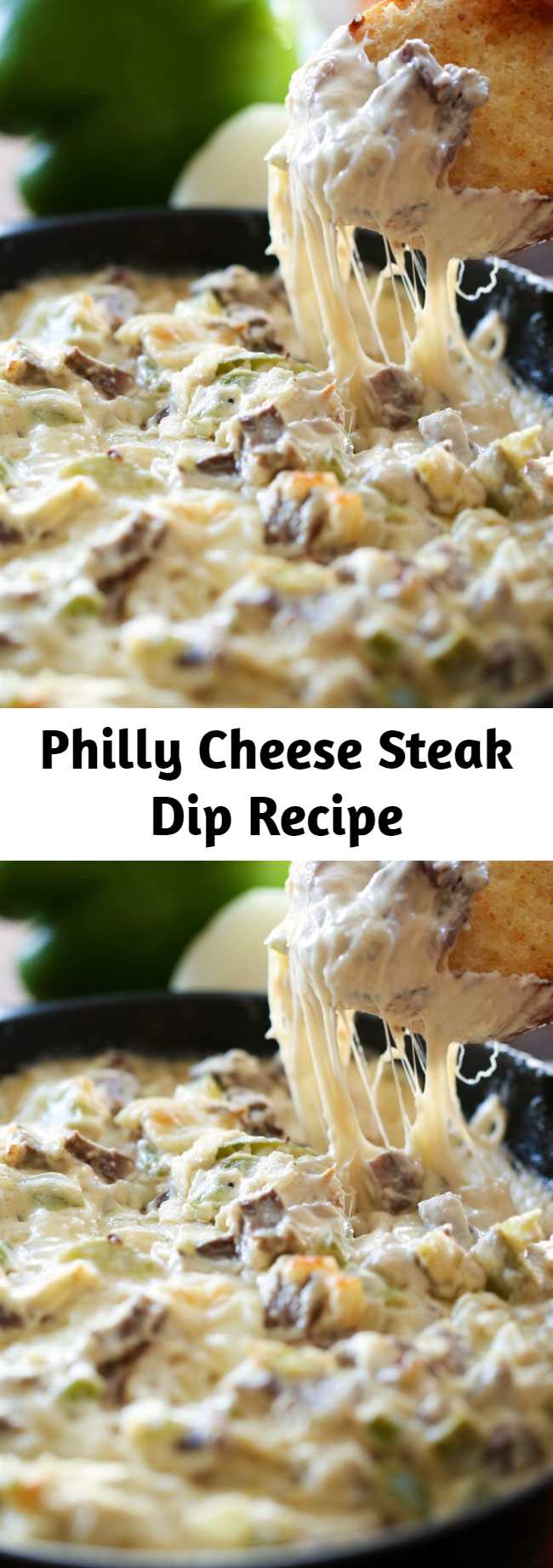 Philly Cheese Steak Dip Recipe - This Philly Cheese Steak Dip is phenomenal and truly tastes JUST like you are biting into that beloved and well sought-after sandwich. The flavor is incredible and this recipe is super unique and exciting!