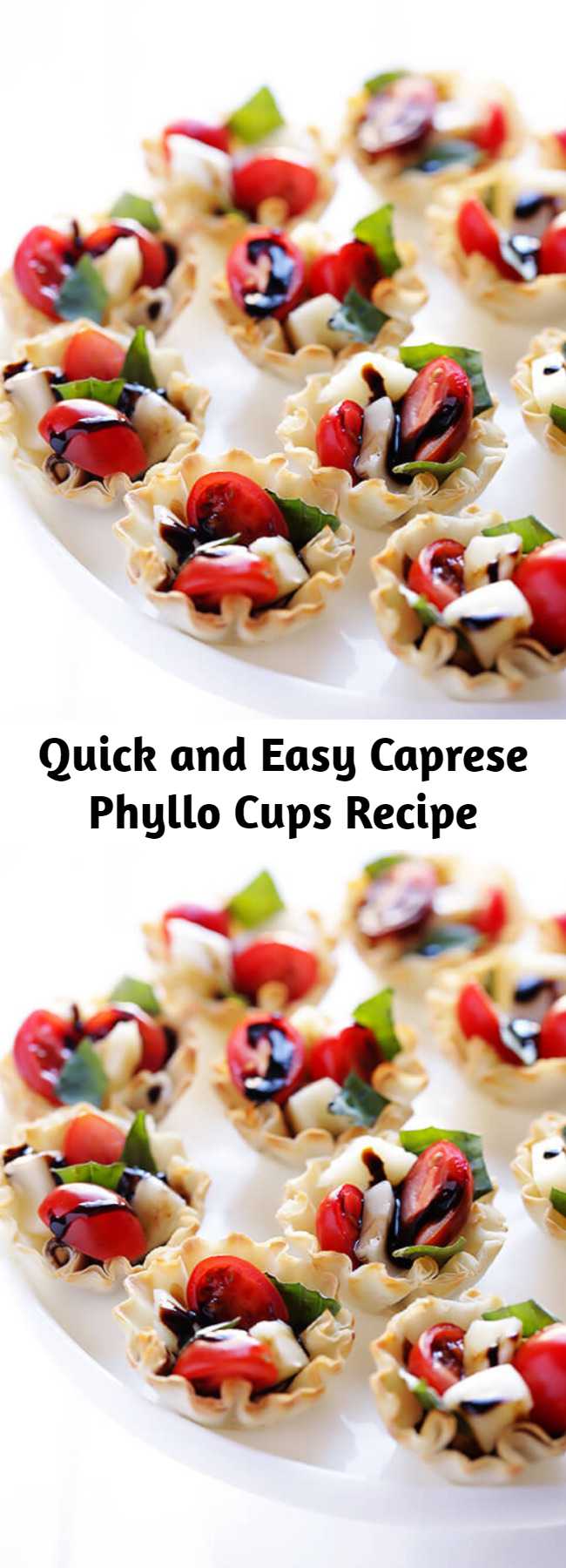 Quick and Easy Caprese Phyllo Cups Recipe - All you need are 5 ingredients to make these easy Phyllo Caprese Cups. They are the perfect appetizer!