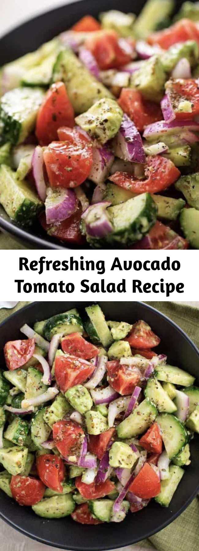 Refreshing Avocado Tomato Salad Recipe - This fresh and delicious Avocado Tomato salad recipe is made with cucumbers, tomatoes, and avocados mixed in with a unique and flavorful dressing. So refreshing, perfect for the summer and pairs well with any meal as a side dish or enjoy on its own!