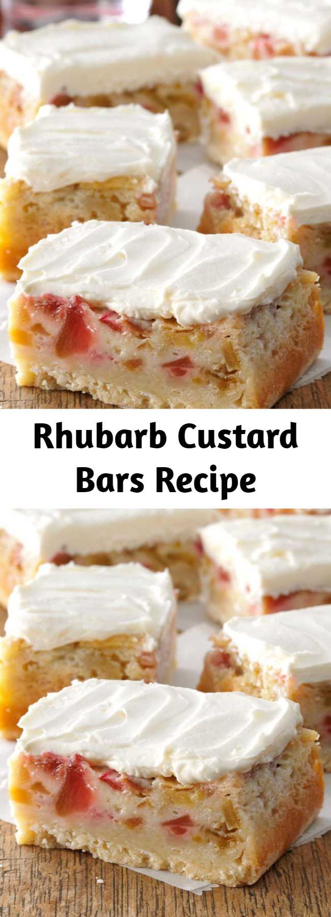 Rhubarb Custard Bars Recipe - Once I tried these rich, gooey bars, I just had to have the recipe so I could make them for my family and friends. The shortbreadlike crust and the rhubarb and custard layers inspire people to find rhubarb that they can use to fix a batch for themselves.