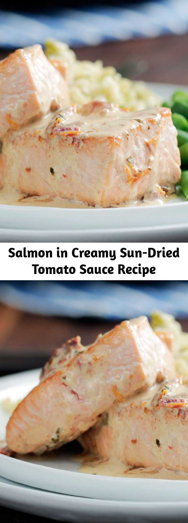 Salmon in Creamy Sun-Dried Tomato Sauce Recipe - Layer on the flavor with a creamy sun-dried tomato sauce over lightly seasoned sauteed salmon.