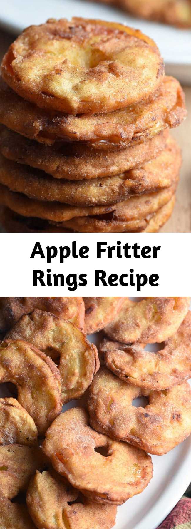 Apple Fritter Rings Recipe - These Apple Fritter Rings are a fun spin on the popular donut shop Apple Fritter. Like a sweet apple version of an onion ring! #applefritters #applefritterrings #applefritterringsrecipe #appleringsfried
