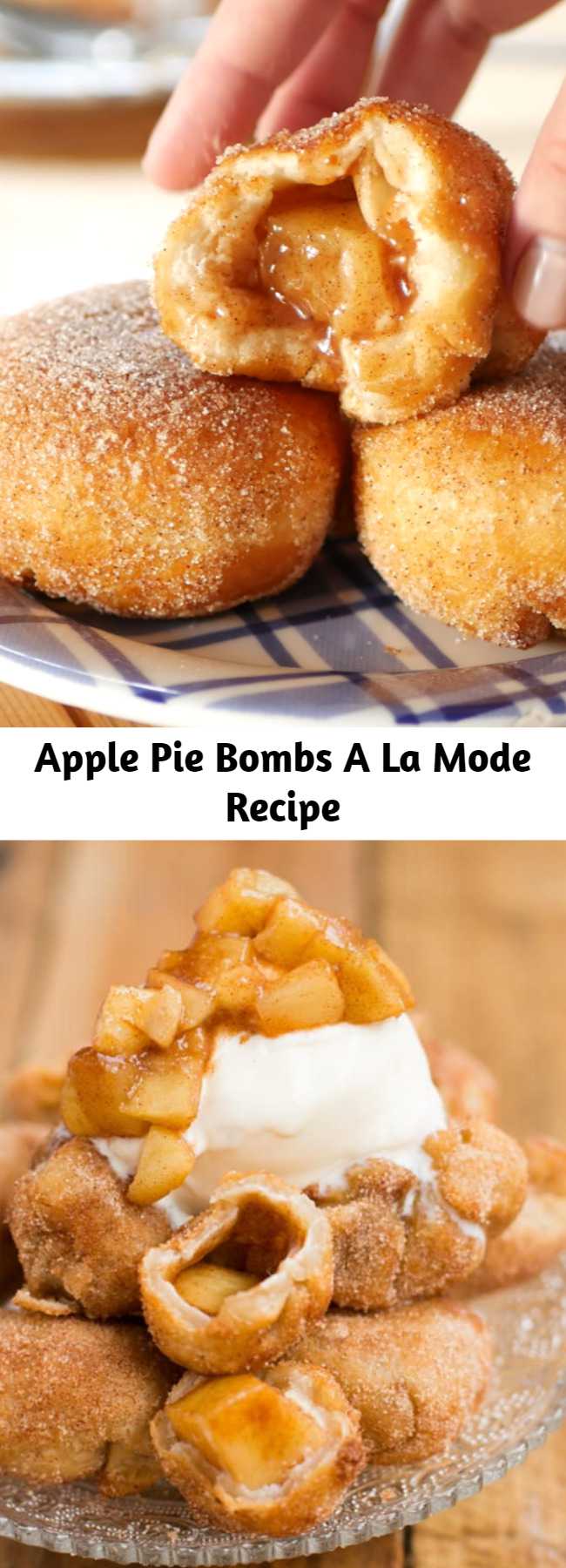 Apple Pie Bombs A La Mode Recipe - It's not fall until you've made apple pie bombs a la mode with creamy vanilla ice cream and those glazed apples all over the tops. I love fall dessert recipes!