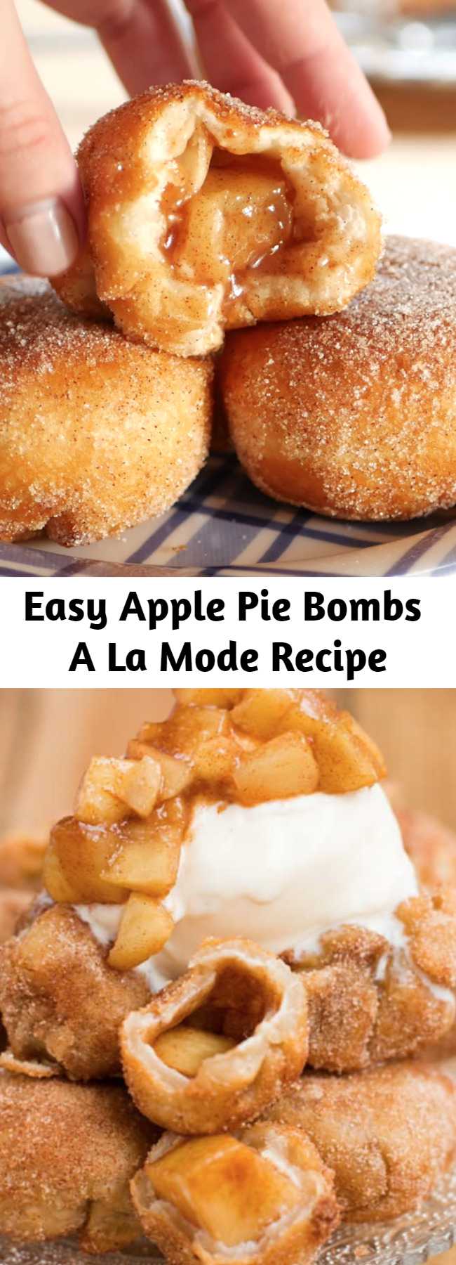 Easy Apple Pie Bombs A La Mode Recipe - It's not fall until you've made apple pie bombs a la mode with creamy vanilla ice cream and those glazed apples all over the tops. I love fall dessert recipes!