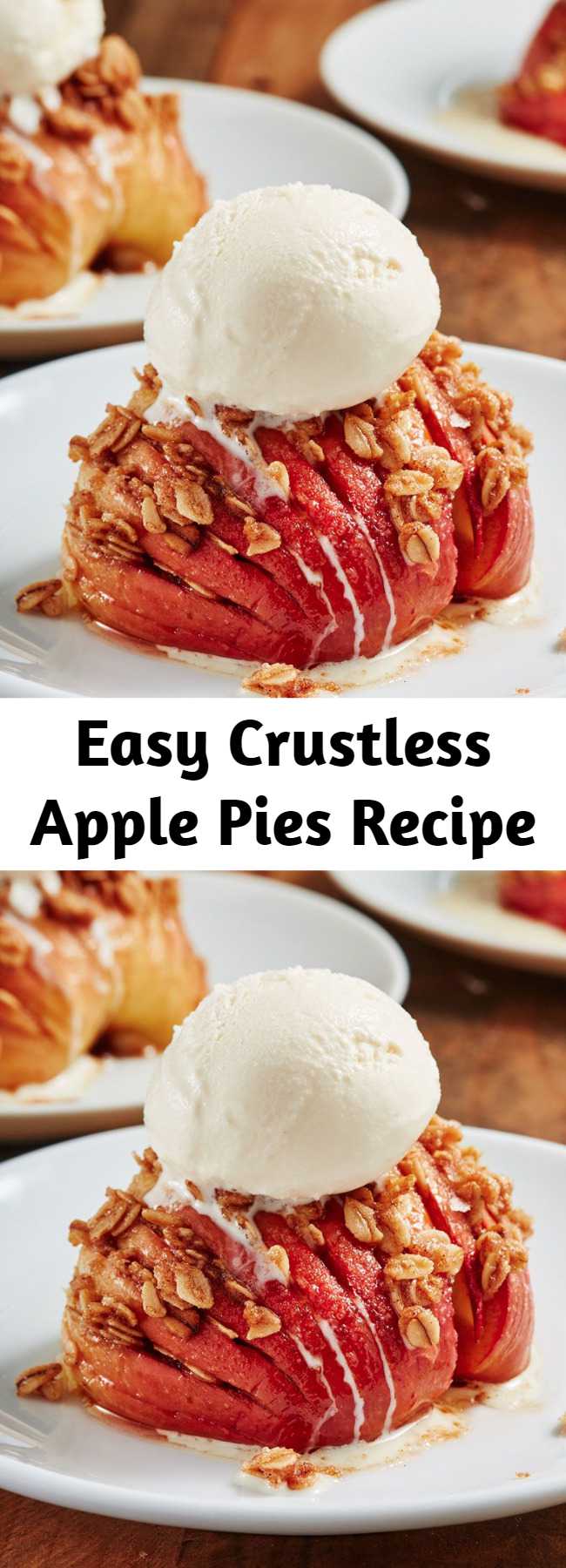 Easy Crustless Apple Pies Recipe - Hasselback apples are the easy fall dessert idea you need to try ASAP. It's a low-carb recipe that doesn't taste like it. The best part: You don't need to deal with rolling out and chilling pie dough. #easyrecipes #easydessert #healthydessert #lowcarbdessert #applerecipes #dessert #applepie #healthyapple