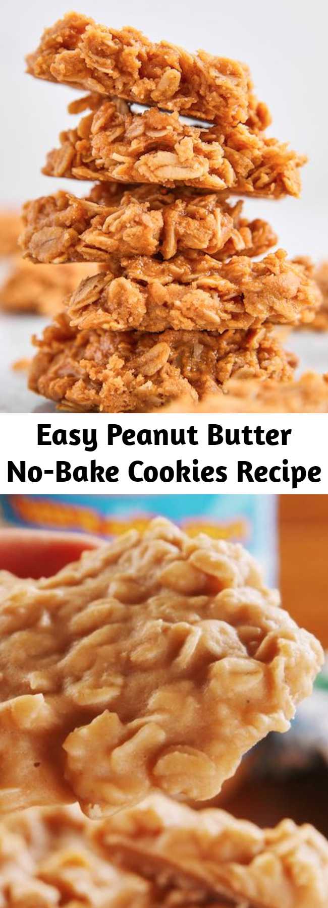Easy Peanut Butter No-Bake Cookies Recipe - Loaded with sweet-salty peanut butter and chewy oats, these cookies are perfect for when you’re craving dessert but don’t have the time or patience to wait for your oven to preheat. The texture is a bit more fudgy than your average cookie, and WE'RE OBSESSED. #easy #recipe #nobake #oatmeal #peanut #peanutbutter #butter #PB #healthy #salt #vanilla
