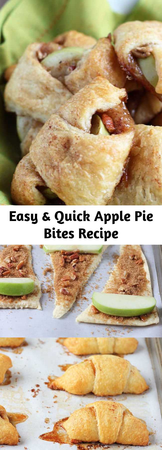 Easy & Quick Apple Pie Bites Recipe - Delicious, quick and easy mini apple pies made with Pillsbury crescent rolls in less than 30 minutes! These incredibly delicious Apple Pie Bites are going to be your go-to apple dessert in a hurry! These taste better than apple pie!!