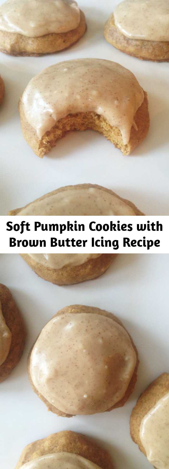 Soft Pumpkin Cookies with Brown Butter Icing Recipe - A soft and tender cake-like pumpkin cookie with pumpkin pie spices, slathered with an amazing brown butter frosting! These Pumpkin Cookies with Brown Butter Icing is the pumpkin recipe that started the whole pumpkin obsession for me, and they do not disappoint!