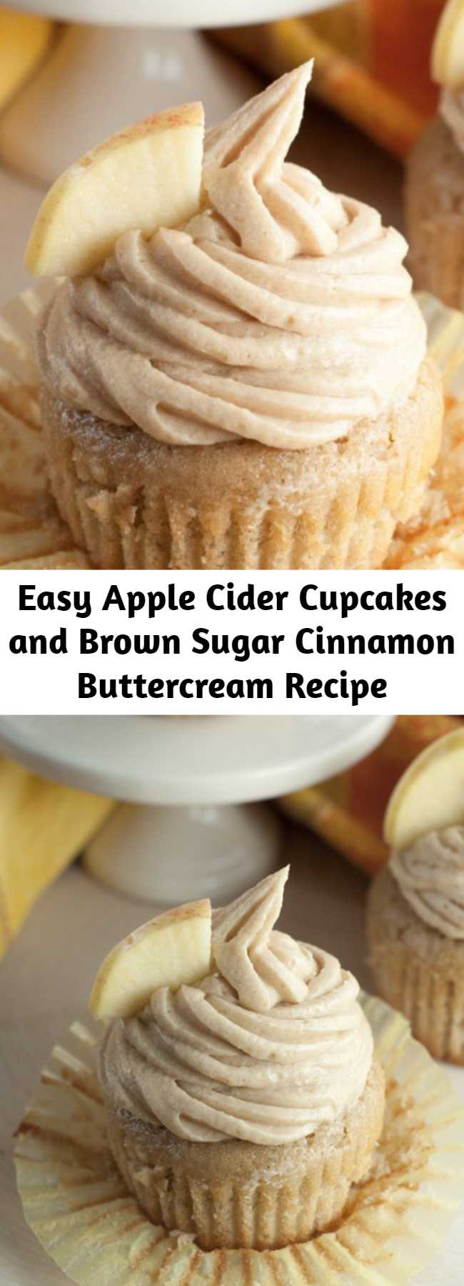 Easy Apple Cider Cupcakes and Brown Sugar Cinnamon Buttercream Recipe - Moist and flavorful recipe for Apple Cider Cupcakes made from scratch with Brown Sugar Cinnamon Buttercream Frosting makes for a mouthwatering fall dessert!