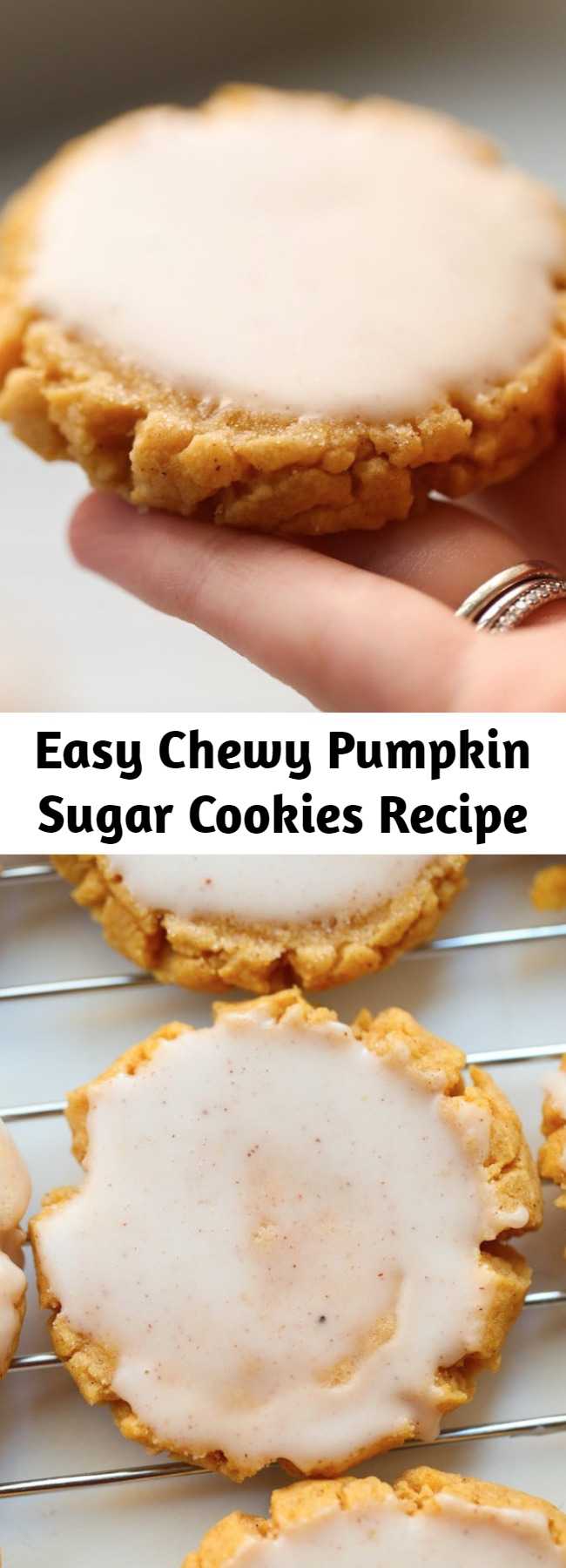 Easy Chewy Pumpkin Sugar Cookies Recipe - Sugar Cookies just got better with a little pumpkin! This recipe creates soft, chewy, lightly spicy glazed pumpkin sugar cookies that are perfect for Fall!