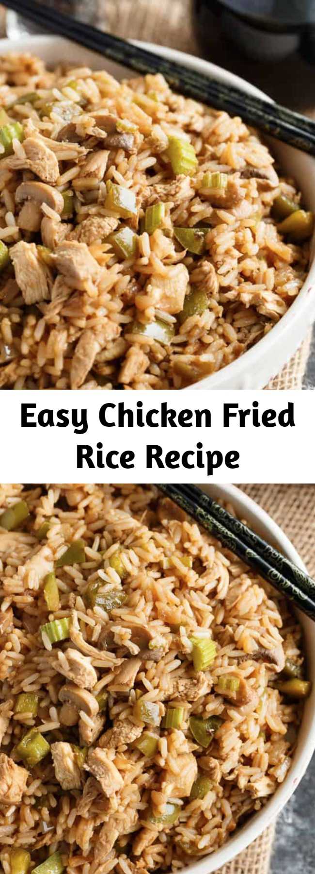 Easy Chicken Fried Rice Recipe - Skip takeout and make homemade Chicken Fried Rice! Tender rice that is loaded with veggies, spices, and, of course, pieces of chicken in every bite. A must-make rice recipe. This is a recipe that the entire family would enjoy AND it’s easy (and inexpensive) to make. You can make it last for an extra day or two with leftovers!