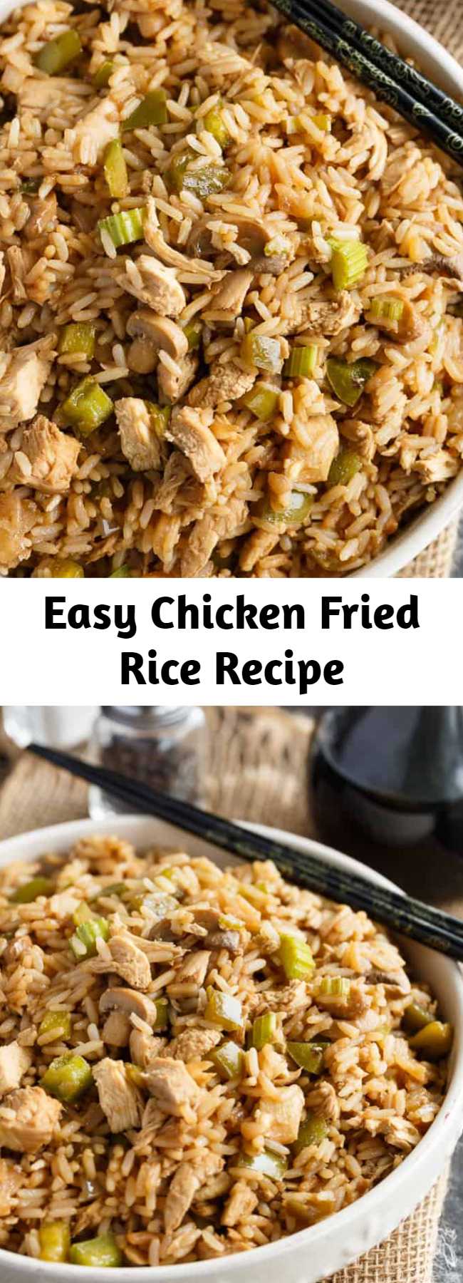 Easy Chicken Fried Rice Recipe - Skip takeout and make homemade Chicken Fried Rice! Tender rice that is loaded with veggies, spices, and, of course, pieces of chicken in every bite. A must-make rice recipe. This is a recipe that the entire family would enjoy AND it’s easy (and inexpensive) to make. You can make it last for an extra day or two with leftovers!