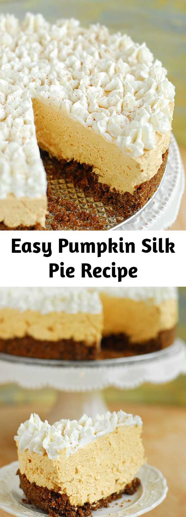Easy Pumpkin Silk Pie Recipe - This Pumpkin Silk Pie is a delicious holiday dessert recipe that is easy to make. Pumpkin dessert recipes are perfect for holiday parties and this pie is a fun alternative to the traditional pumpkin pie.