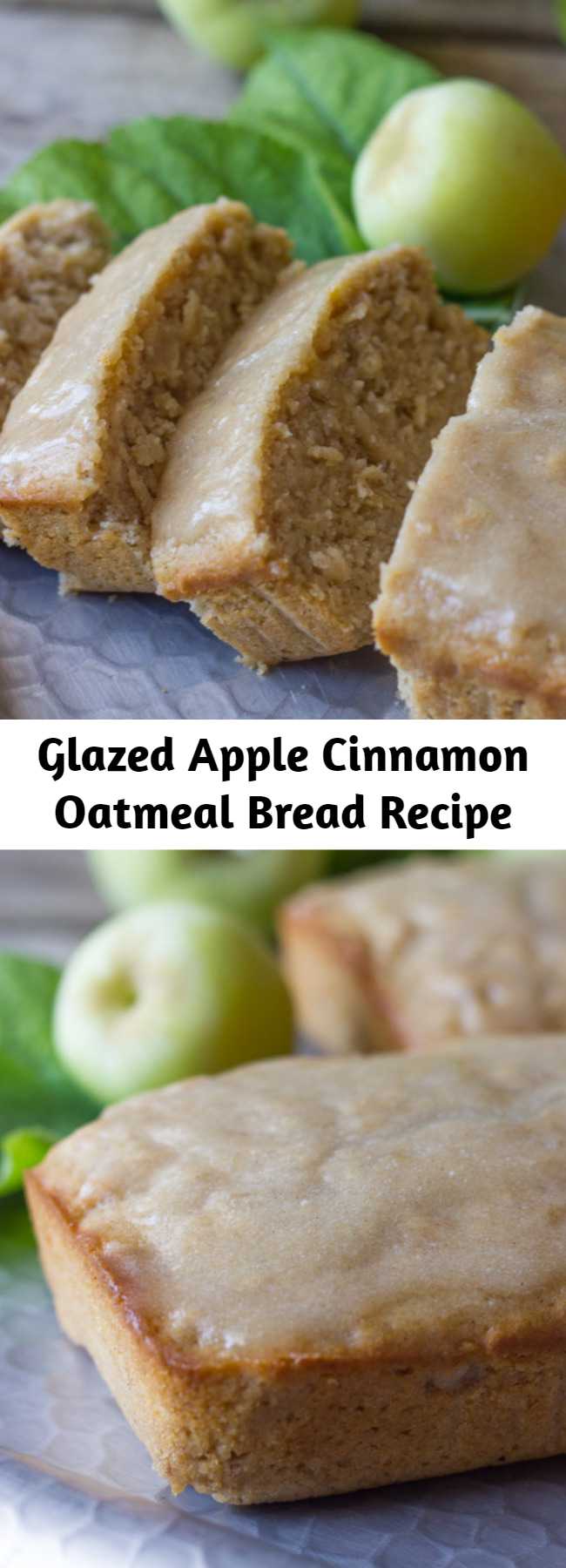 Glazed Apple Cinnamon Oatmeal Bread Recipe - Apple cinnamon oatmeal bread is slightly sweet, has nice chunks of apples, and the oats give it a great consistency. This makes a hearty, tasty breakfast.