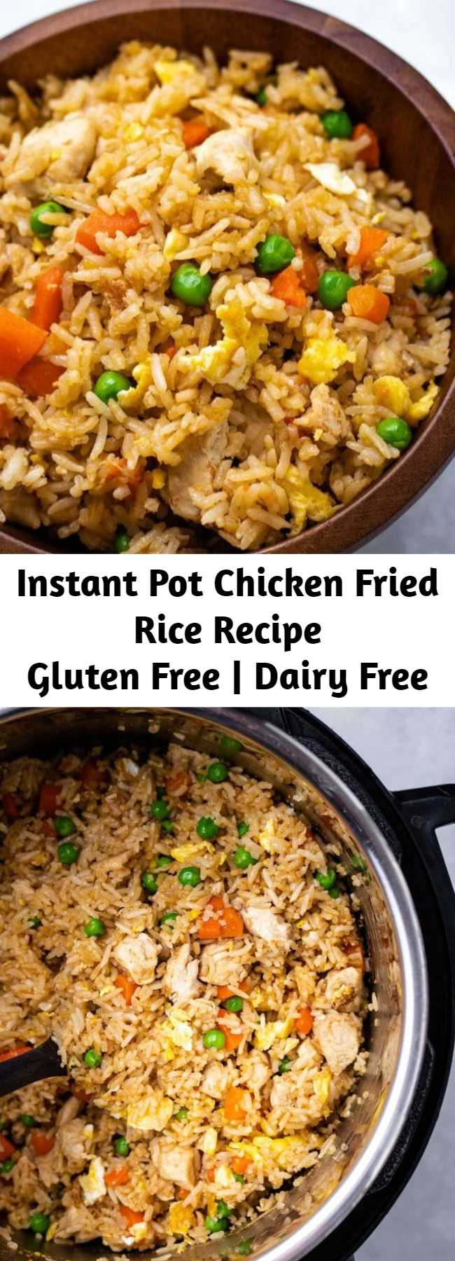 Instant Pot Chicken Fried Rice Recipe - Instant Pot Chicken Fried Rice is a fast and easy one-pot meal. With simple ingredients like rice, chicken, egg, carrots and peas, your family will love this savory recipe! Perfect for a weeknight dinner or meal prep lunch!