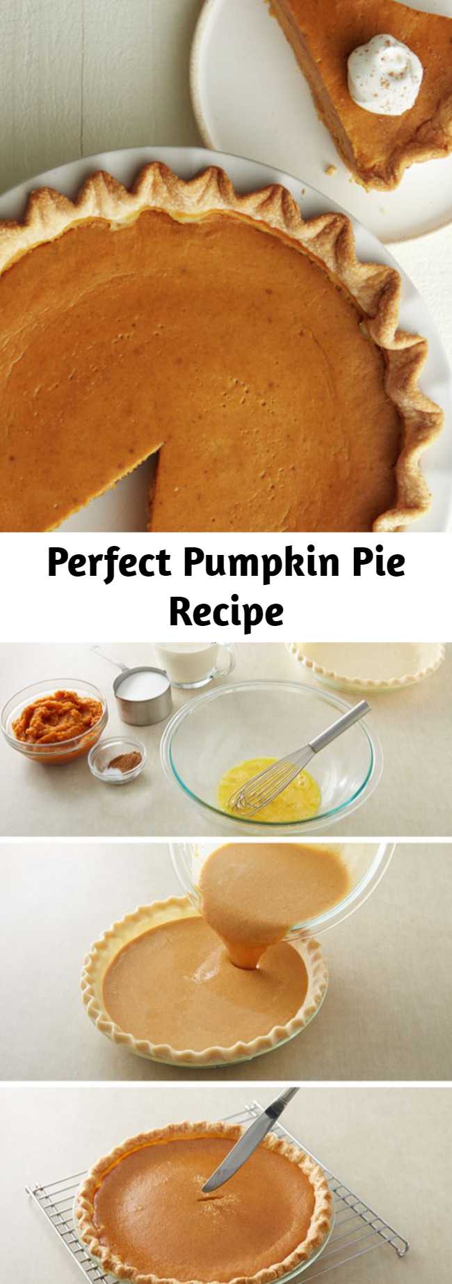 Perfect Pumpkin Pie Recipe - Pie? Easy? Yes and yes! Our refrigerated pie crust makes pie-making easier than ever. This recipe takes the worry out of pie-making and has step-by-step instructions. The end result will wow all your guests this holiday season! Save this pumpkin pie recipe to make for fall, Thanksgiving or Christmas this year!